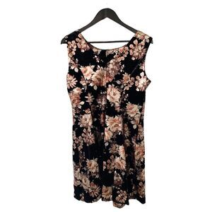 Beige by Eci Black Metallic Floral V back Fit & Flair Sleeveless‎ Dress